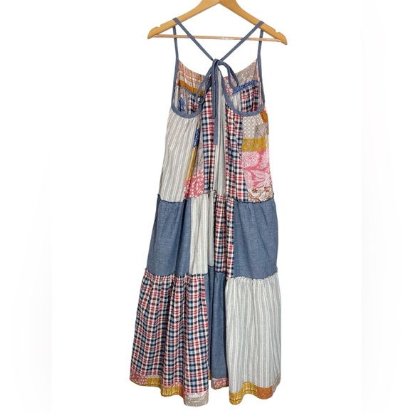 NWT Easel Boho Patchwork Maxi Dress Size M Linen Cotton Adjustable Festivals - Picture 5 of 15